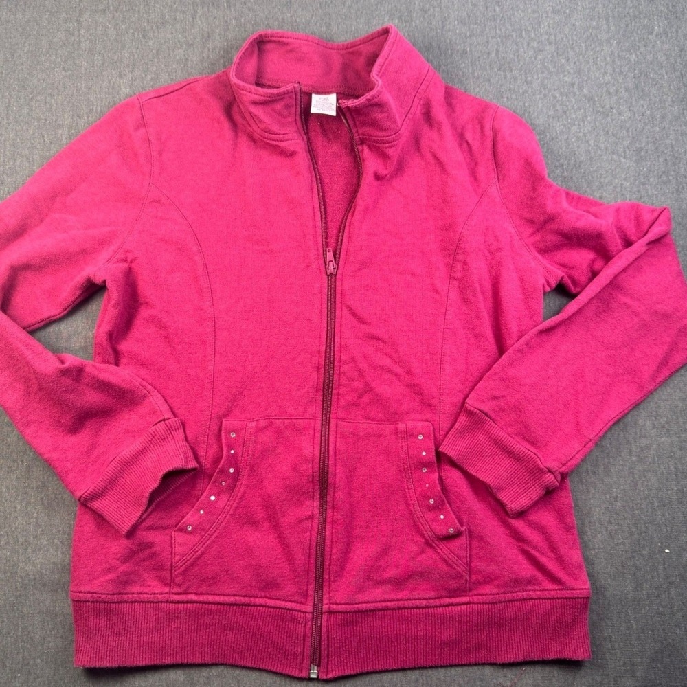Bobbie Brooks Womens Full‎ Zip Jacket M (8-10) Pink Rhinestone Pockets Casual